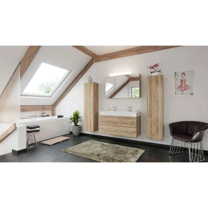 Posseik Badmöbel-Set Livono 100 Cm Eiche Hell Seidenglanz 4-teilig