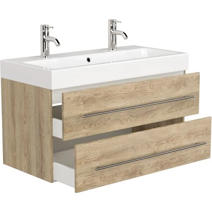 Posseik Badmöbel-Set Livono 100 Cm Eiche Hell Seidenglanz 4-teilig – Bild 5