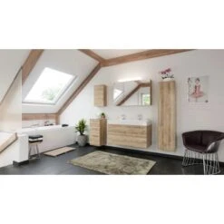 Posseik Badmöbel-Set Livono 100 CmEiche Hell Seidenglanz 5-teilig