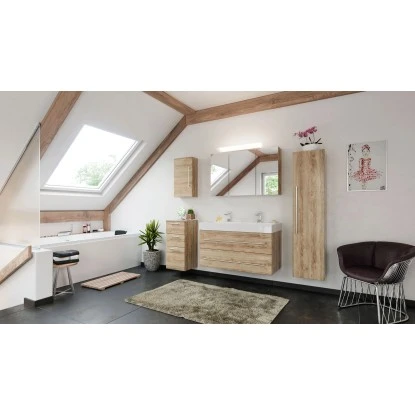 Posseik Badmöbel-Set Livono 100 CmEiche Hell Seidenglanz 5-teilig