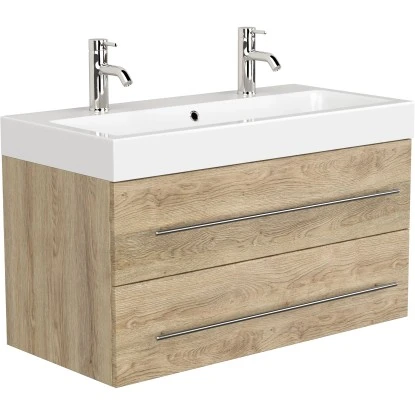 Posseik Badmöbel-Set Livono 100 CmEiche Hell Seidenglanz 5-teilig – Bild 4