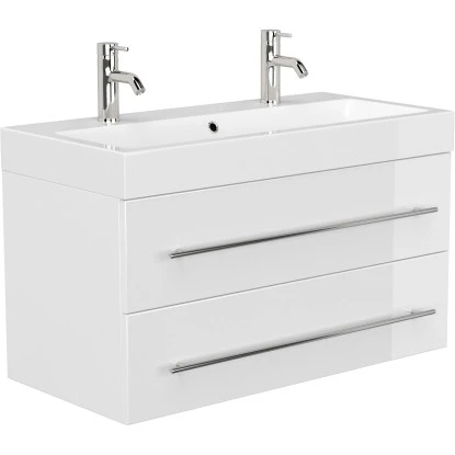 Posseik Badmöbel-Set Livono 100 Cm Weiß Hochglanz 6-teilig – Bild 4