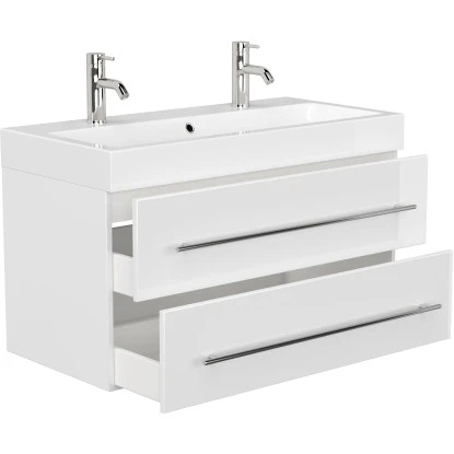 Posseik Badmöbel-Set Livono 100 Cm Weiß Hochglanz 6-teilig – Bild 5