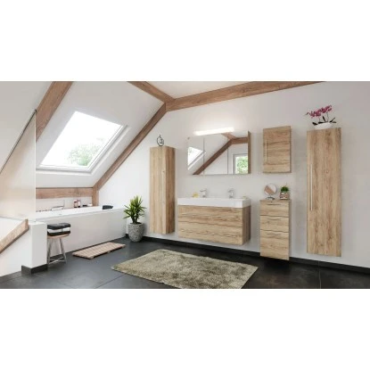 Posseik Badmöbel-Set Livono 100 Cm Eiche Hell Seidenglanz6-teilig