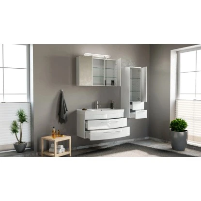 Posseik Badmöbel-Set Luna 100 Cm Weiß Hochglanz 3-teilig – Bild 3