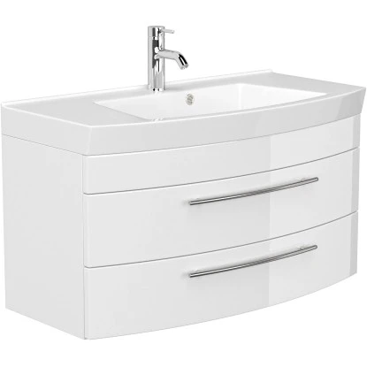 Posseik Badmöbel-Set Luna 100 Cm Weiß Hochglanz 3-teilig – Bild 4