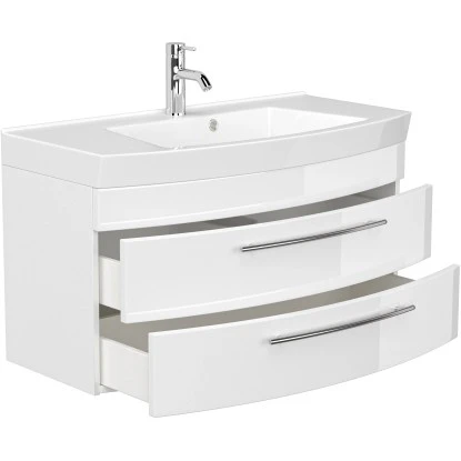 Posseik Badmöbel-Set Luna 100 Cm Weiß Hochglanz 3-teilig – Bild 5