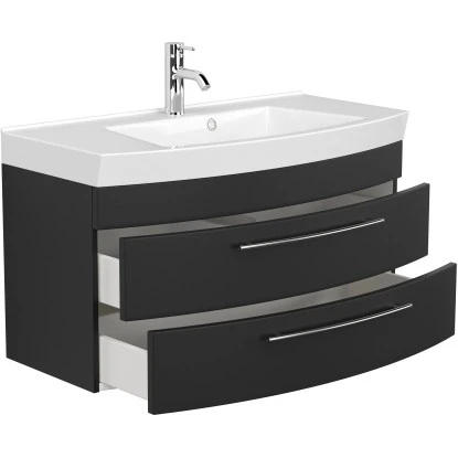 Posseik Badmöbel-Set Luna 100 Cm Anthrazit Seidenglanz 3-teilig – Bild 5