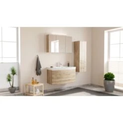 Posseik Badmöbel-Set Luna 100 Cm Eiche Hell Seidenglanz 3-teilig