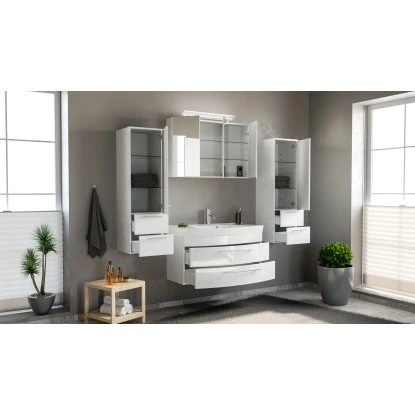 Posseik Badmöbel-Set Luna 100 Cm Weiß Hochglanz 4-teilig – Bild 3