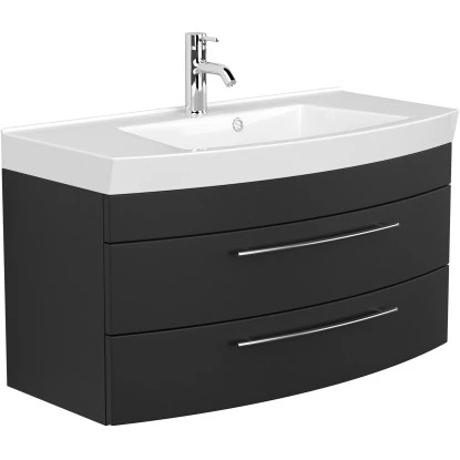 Posseik Badmöbel-Set Luna 100 Cm Anthrazit Seidenglanz 4-teilig – Bild 4