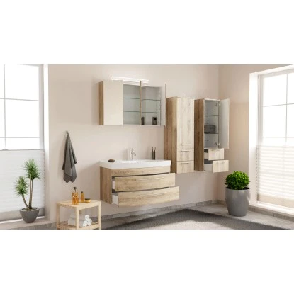 Posseik Badmöbel-Set Luna 100 Cm Eiche Hell Seidenglanz 4-teilig – Bild 10