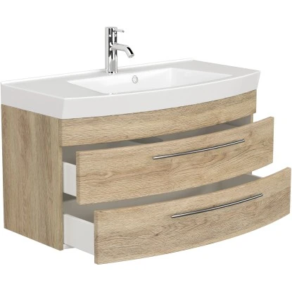 Posseik Badmöbel-Set Luna 100 Cm Eiche Hell Seidenglanz 4-teilig – Bild 5