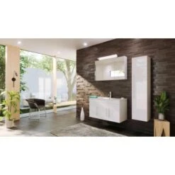Posseik Badmöbel-Set Teramo 100 Cm Weiß Hochglanz3-teilig