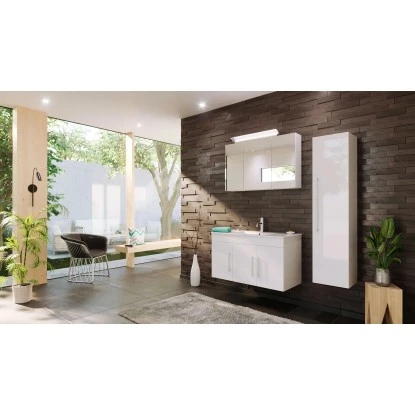 Posseik Badmöbel-Set Teramo 100 Cm Weiß Hochglanz3-teilig