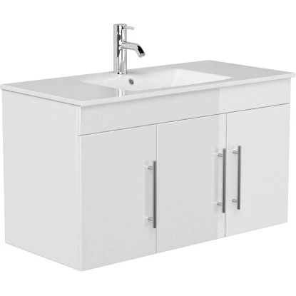 Posseik Badmöbel-Set Teramo 100 Cm Weiß Hochglanz3-teilig – Bild 4