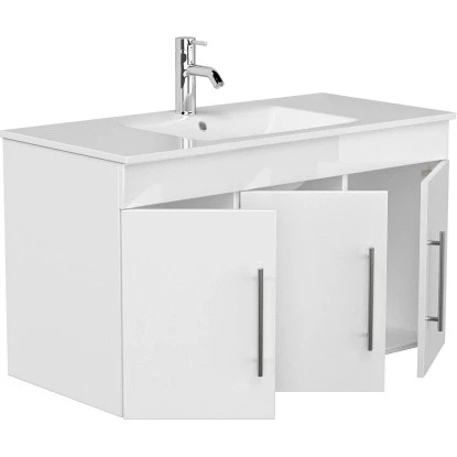 Posseik Badmöbel-Set Teramo 100 Cm Weiß Hochglanz3-teilig – Bild 5