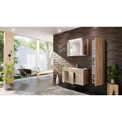 Posseik Badmöbel-Set Teramo 100 Cm Eiche Hell Seidenglanz 3-teilig – Bild 3