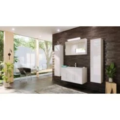 Posseik Badmöbel-Set Teramo 100 Cm Weiß Hochglanz 4-teilig