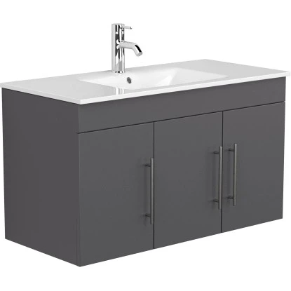 Posseik Badmöbel-Set Teramo 100 Cm Eiche Hell Seidenglanz 4-teilig – Bild 10