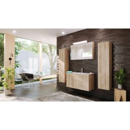 Posseik Badmöbel-Set Teramo 100 Cm Eiche Hell Seidenglanz 4-teilig