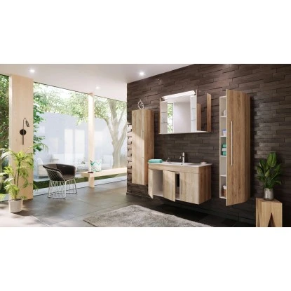 Posseik Badmöbel-Set Teramo 100 Cm Eiche Hell Seidenglanz 4-teilig – Bild 3