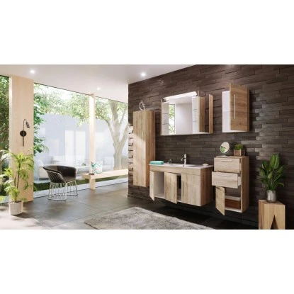 Posseik Badmöbel-Set Teramo 100 Cm Eiche Hell Seidenglanz5-teilig – Bild 3