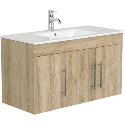 Posseik Badmöbel-Set Teramo 100 Cm Eiche Hell Seidenglanz5-teilig – Bild 4