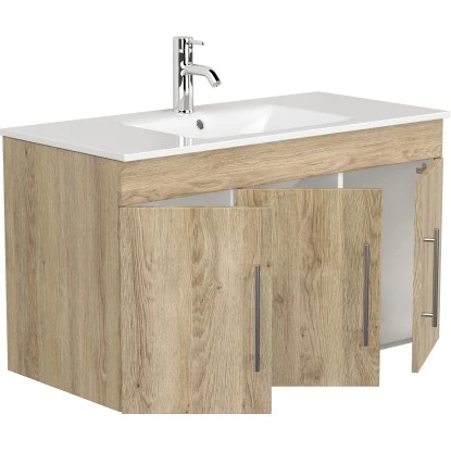 Posseik Badmöbel-Set Teramo 100 Cm Eiche Hell Seidenglanz5-teilig – Bild 5