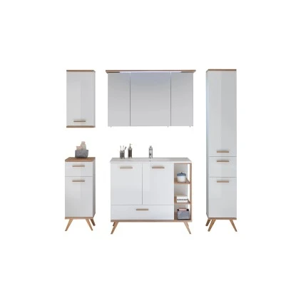 Pelipal Badmöbel-Set Quickset 923 Weiß/Riviera Mit Spiegelschrank 186 Cm 6-teili