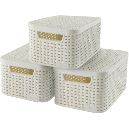 Best Freizeitmöbel Aufbewahrungsboxen Curver Style 3-er Set Creme S Mit Deckel – Bild 2