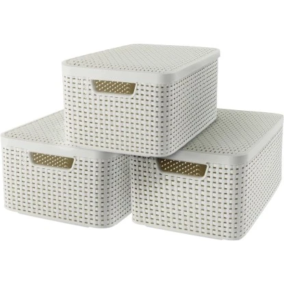 Best Freizeitmöbel Aufbewahrungsboxen Curver Style 3-er Set Creme M Mit Deckel – Bild 2