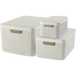 Best Freizeitmöbel Aufbewahrungsboxen Curver Style 3-er Set Creme S + M + L