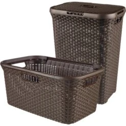 Best Freizeitmöbel WÀschekorb + WÀschebox Curver Style Dunkelbraun 45 L + 60 L