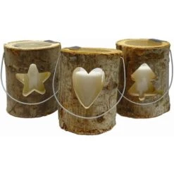 Sunny Garden Windlicht Holzstamm Mit Glas 3-fach Sortiert 18 Cm X 16 Cm