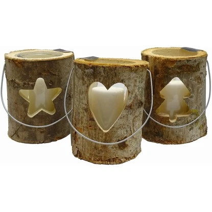 Sunny Garden Windlicht Holzstamm Mit Glas 3-fach Sortiert 18 Cm X 16 Cm