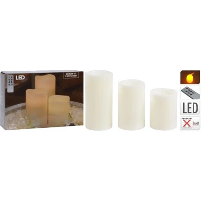 LED Kerzen 3 Teiliges Set (Höhe: 10 Cm, 12,5 Cm Und 15 Cm) Mit Fernbedienung
