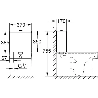 Grohe Aufsatz-Spülkasten Cube Keramik Mit 2-Mengentechnik Anschluss Unten – Bild 3