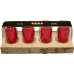 Sunny Garden Holztablett Mit 4 Kerzen Im Glas Auf Pappelholz Ă 8 Cm Rot