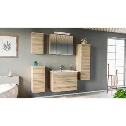 Posseik Badmöbel-Set Homeline 80 Cm Eiche Hell Seidenglanz 5-teilig