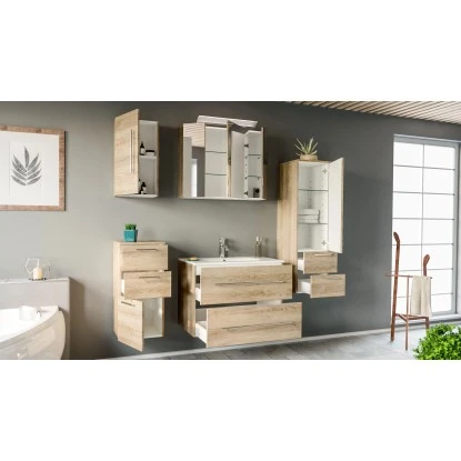 Posseik Badmöbel-Set Homeline 80 Cm Eiche Hell Seidenglanz 5-teilig – Bild 3