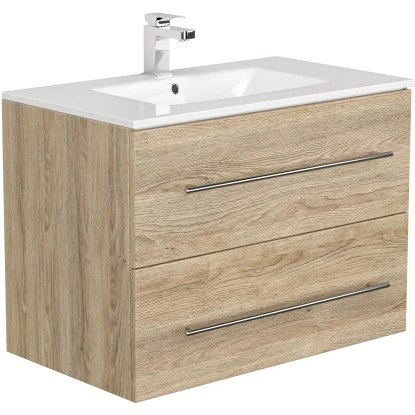 Posseik Badmöbel-Set Homeline 80 Cm Eiche Hell Seidenglanz 5-teilig – Bild 4