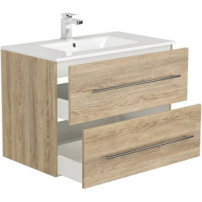 Posseik Badmöbel-Set Homeline 80 Cm Eiche Hell Seidenglanz 5-teilig – Bild 5