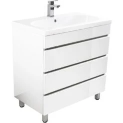 Posseik Stand-Waschplatz 70 Cm Metis Weiß Hochglanz Mit Grifflosen Schubladen