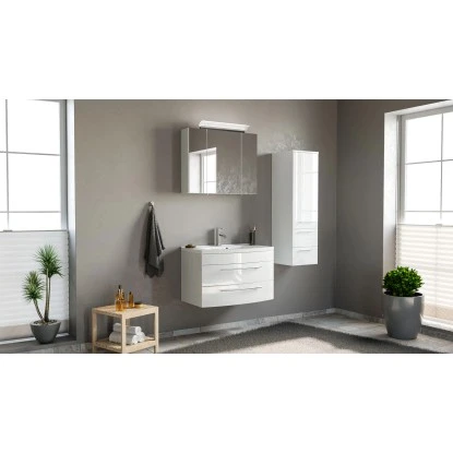 Posseik Badmöbel-Set Luna 80 Cm Weiß Hochglanz 3-teilig