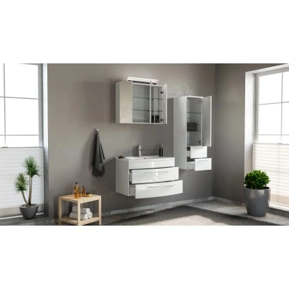 Posseik Badmöbel-Set Luna 80 Cm Weiß Hochglanz 3-teilig – Bild 3