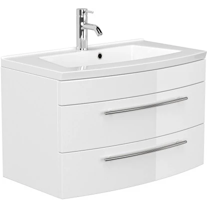 Posseik Badmöbel-Set Luna 80 Cm Weiß Hochglanz 3-teilig – Bild 4