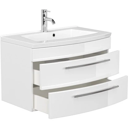 Posseik Badmöbel-Set Luna 80 Cm Weiß Hochglanz 3-teilig – Bild 5