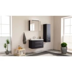 Posseik Badmöbel-Set Luna 80 Cm Anthrazit Seidenglanz 3-teilig