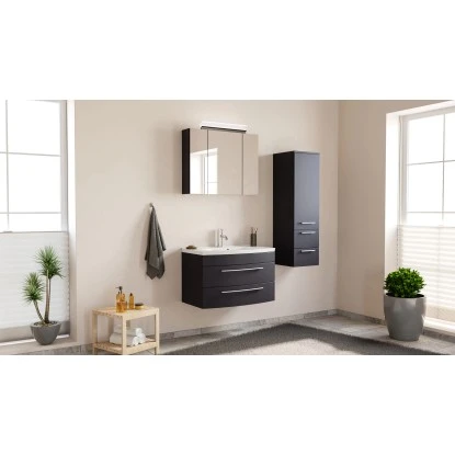 Posseik Badmöbel-Set Luna 80 Cm Anthrazit Seidenglanz 3-teilig